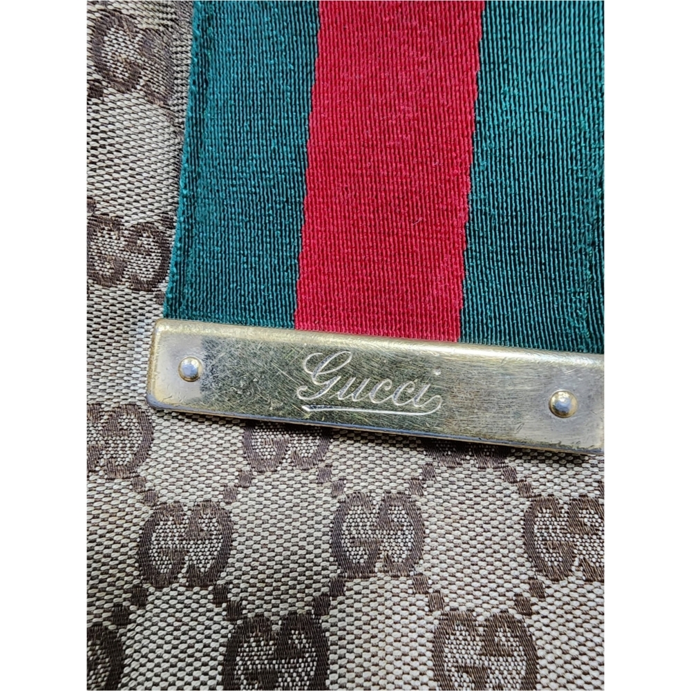 Gucci Beige GG Canvas Tote with Brown Trim and Green-Red Web - Picture 7 of 14